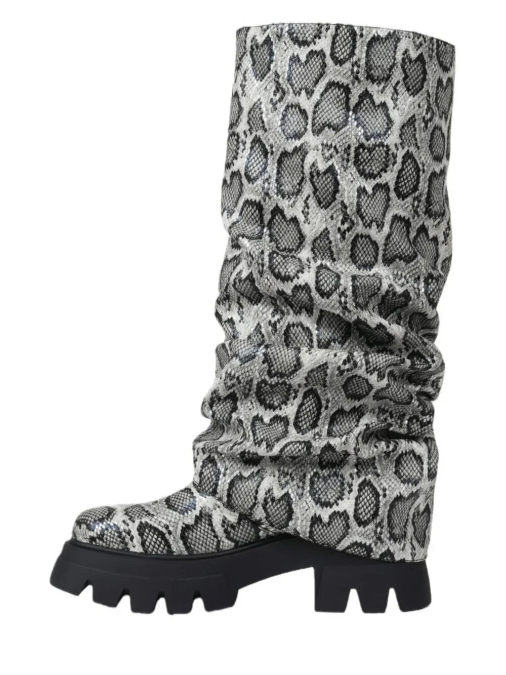 Snakeskin Women's Platform Slouchy Knee High Slip-On Boots